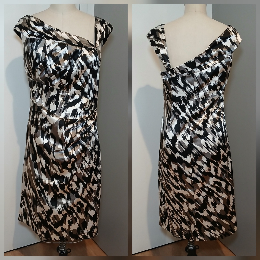 Maggie London Black and White Patterned Dress Size 14